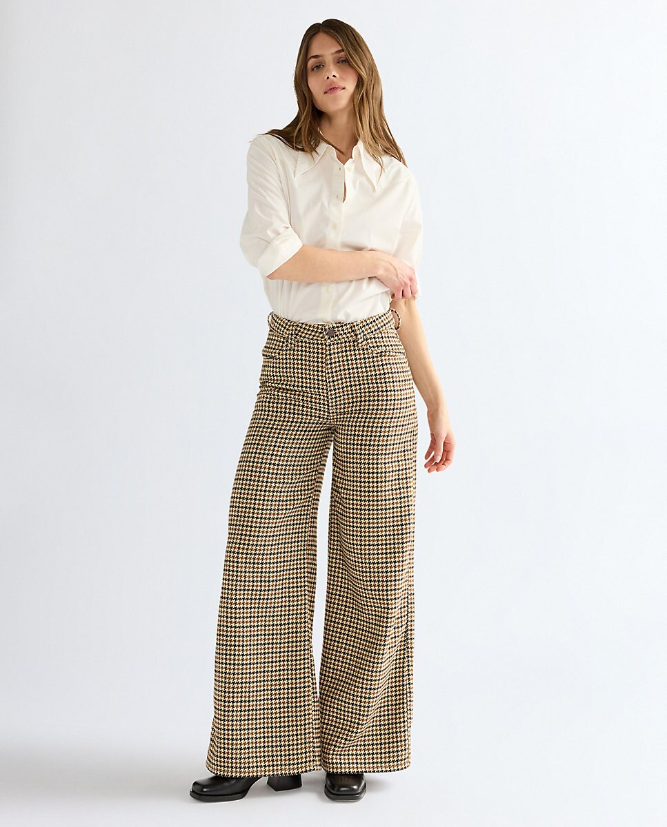 Pantalon de mujer canyon de corte ancho y cintura alta estampado de pata de gallo - Wrangler - Marrón Marrón-2