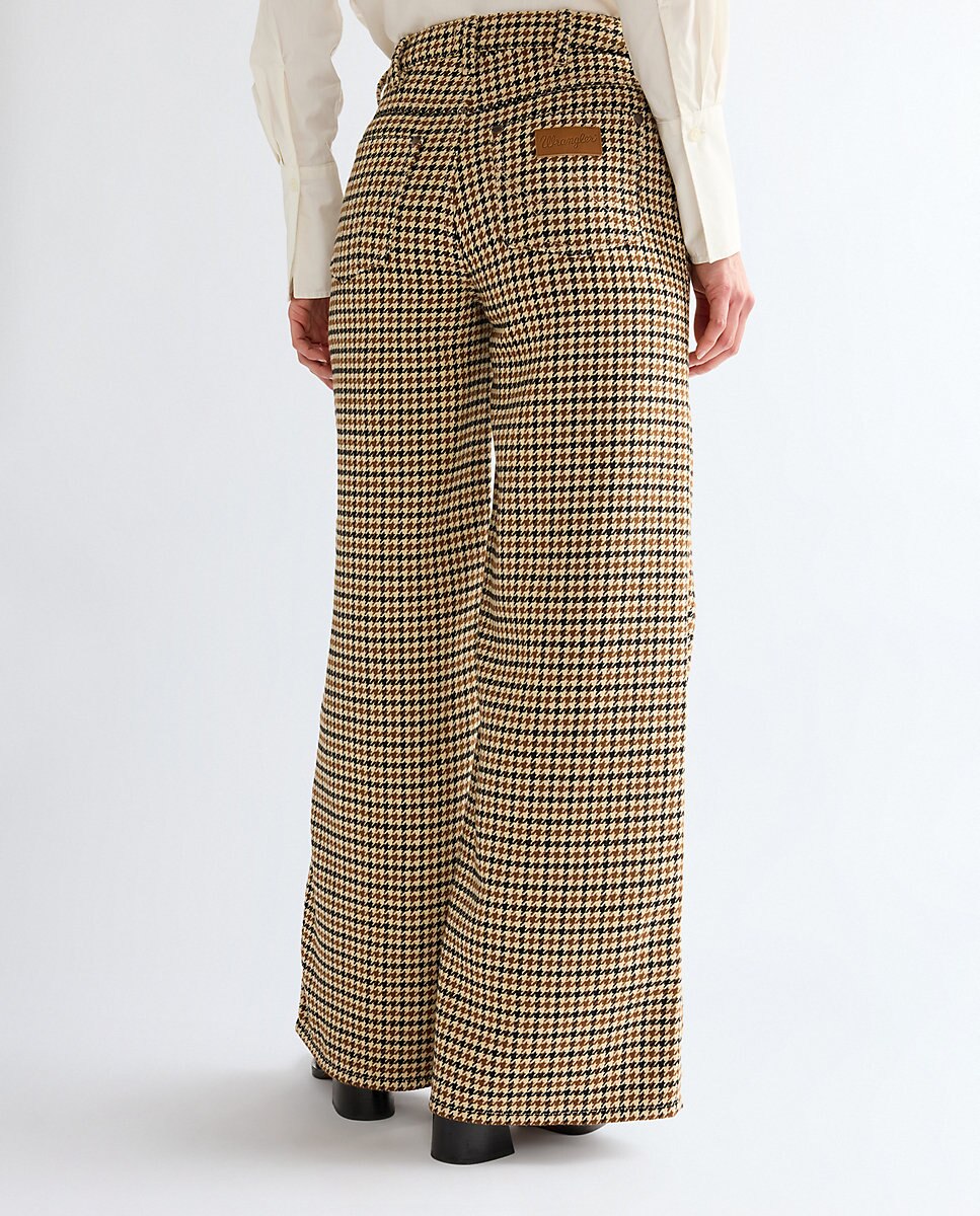 Pantalon de mujer canyon de corte ancho y cintura alta estampado de pata de gallo - Wrangler - Marrón Marrón-3
