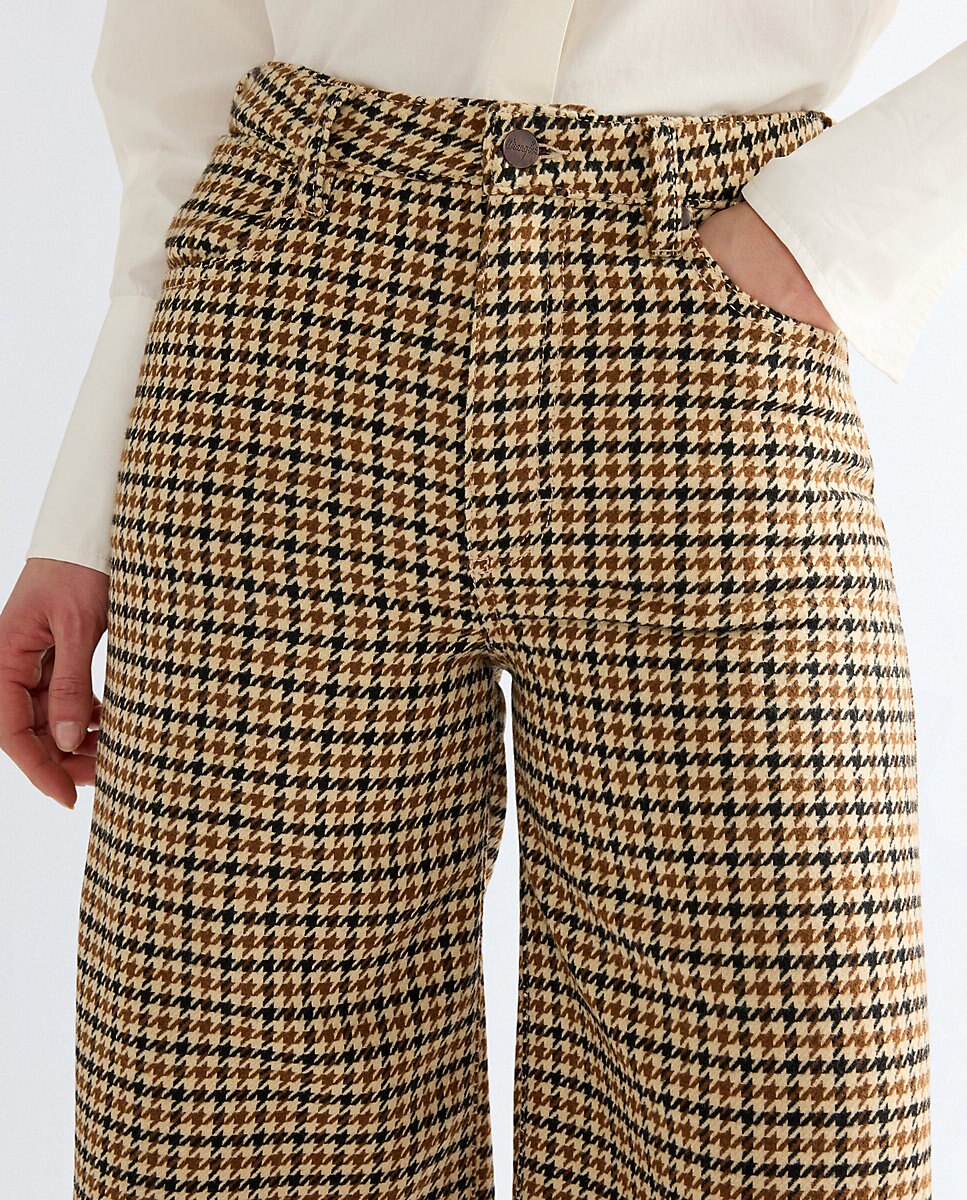 Pantalon de mujer canyon de corte ancho y cintura alta estampado de pata de gallo - Wrangler - Marrón Marrón-5