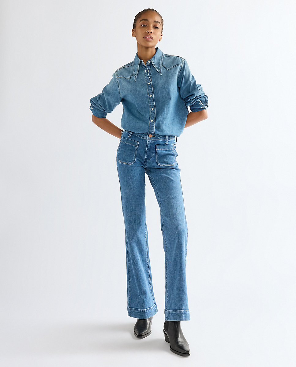 Vaquero campana flare de mujer con cintura regular - Wrangler - Azul Azul-2