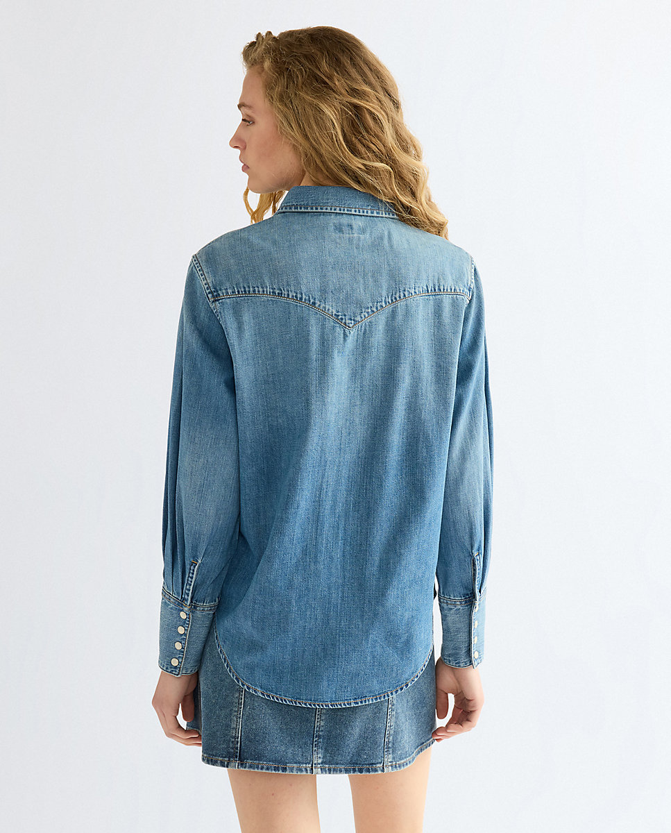 Camisa vaquera de mujer con cierres de remache y cuello en punta - Wrangler - Azul Azul-3