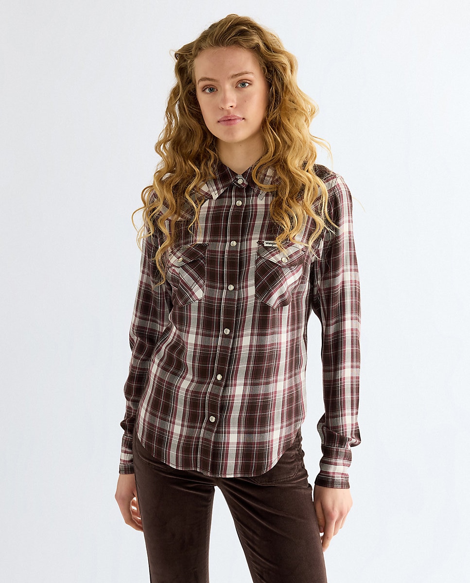 Camisa de mujer western de manga larga - Wrangler - Marrón Marrón-1
