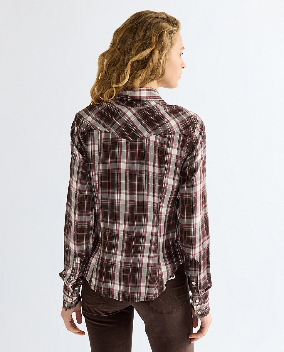 Camisa de mujer western de manga larga - Wrangler - Marrón Marrón-3