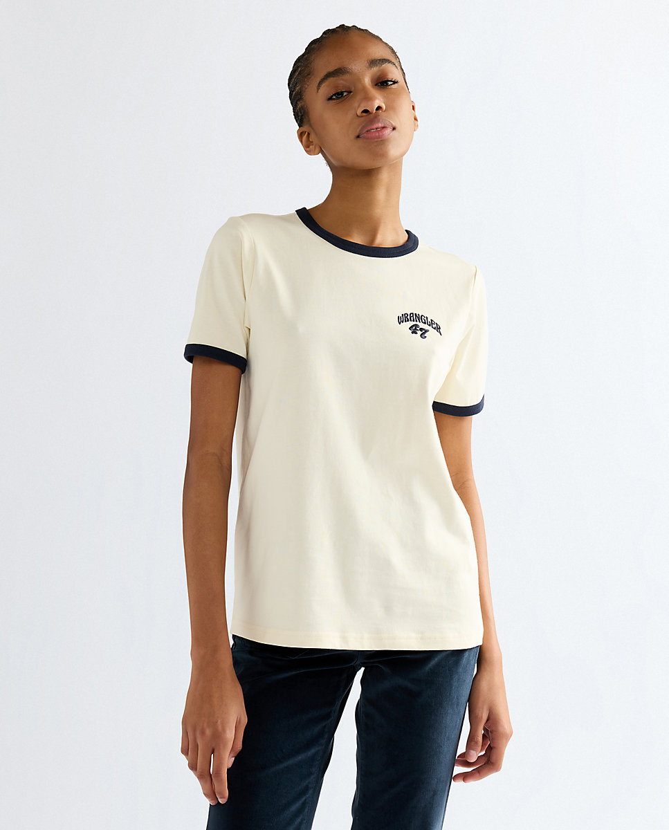Camiseta ringer de mujer de manga corta con gráfico - Wrangler - Blanco Blanco-1