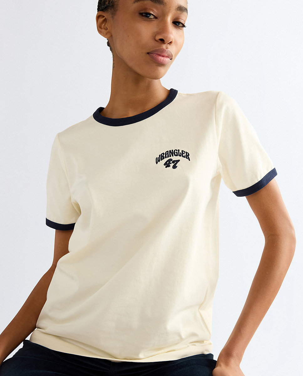Camiseta ringer de mujer de manga corta con gráfico - Wrangler - Blanco Blanco-4