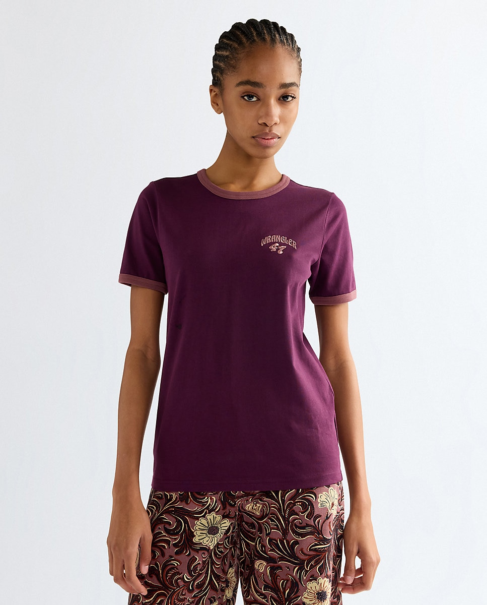 Camiseta ringer de mujer de manga corta con gráfico - Wrangler - Morado Morado-1