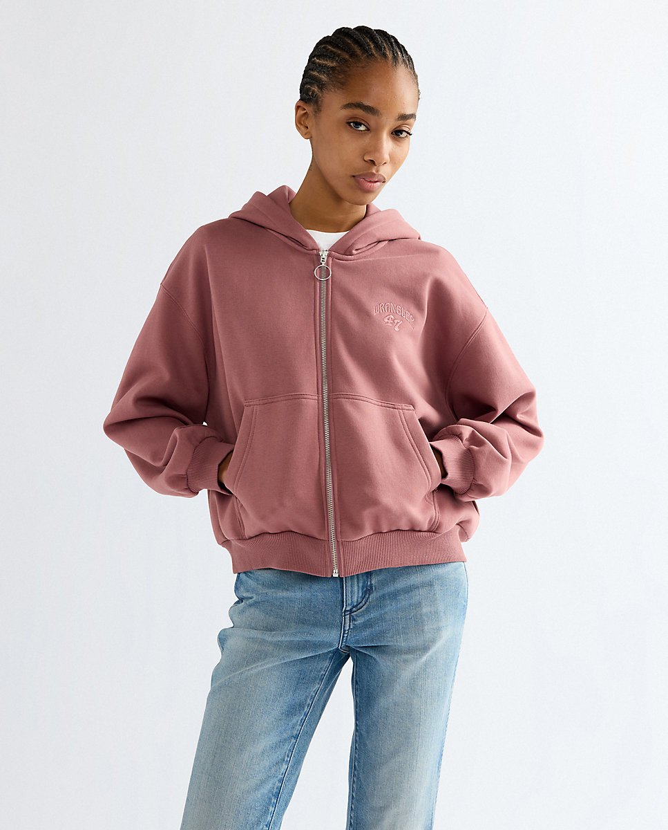 Sudadera de mujer con cremallera y corte holgado - Wrangler - Rosa Rosa-1