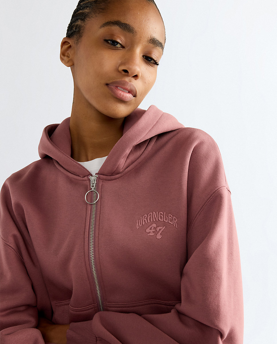 Sudadera de mujer con cremallera y corte holgado - Wrangler - Rosa Rosa-4