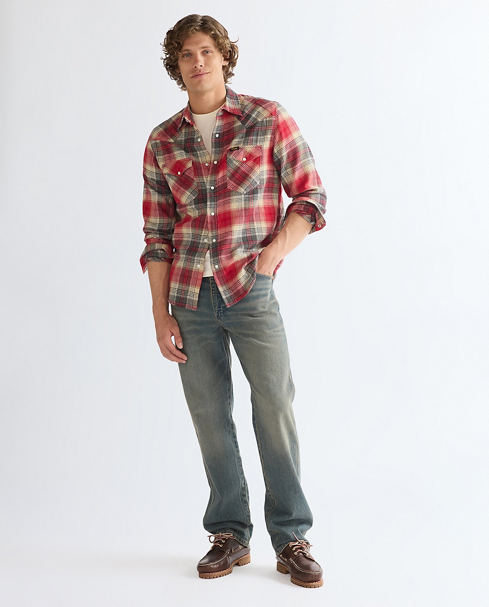 Camisa de hombre de manga larga de cuadros - Wrangler - Rojo Rojo-2