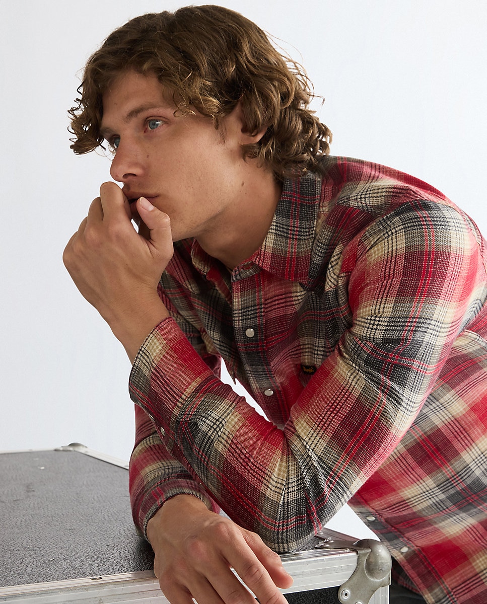 Camisa de hombre de manga larga de cuadros - Wrangler - Rojo Rojo-5