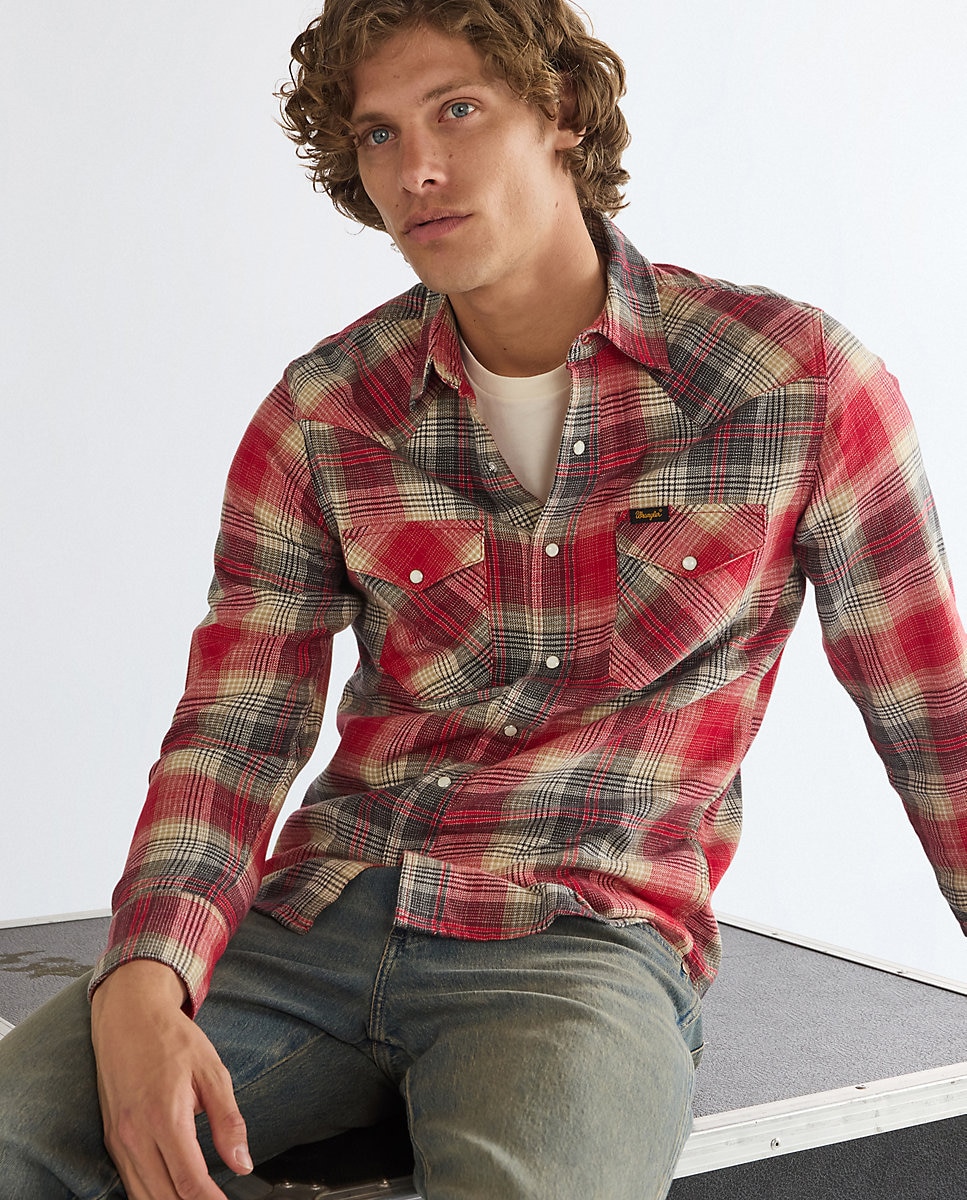 Camisa de hombre de manga larga de cuadros - Wrangler - Rojo Rojo-6