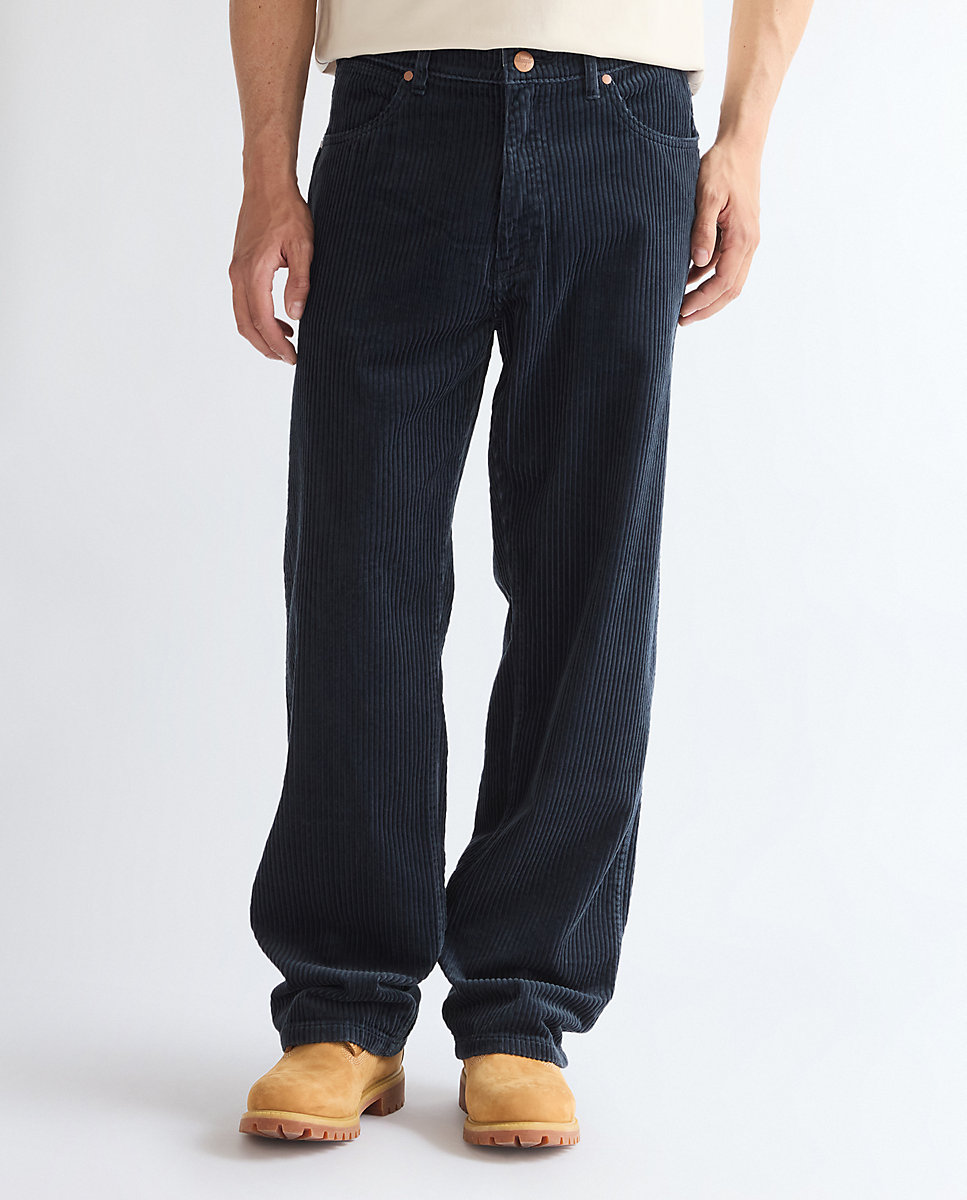 Imagen 0 de Pantalones rectos sueltos de pana de hombre de corte relaxed en azul Azul