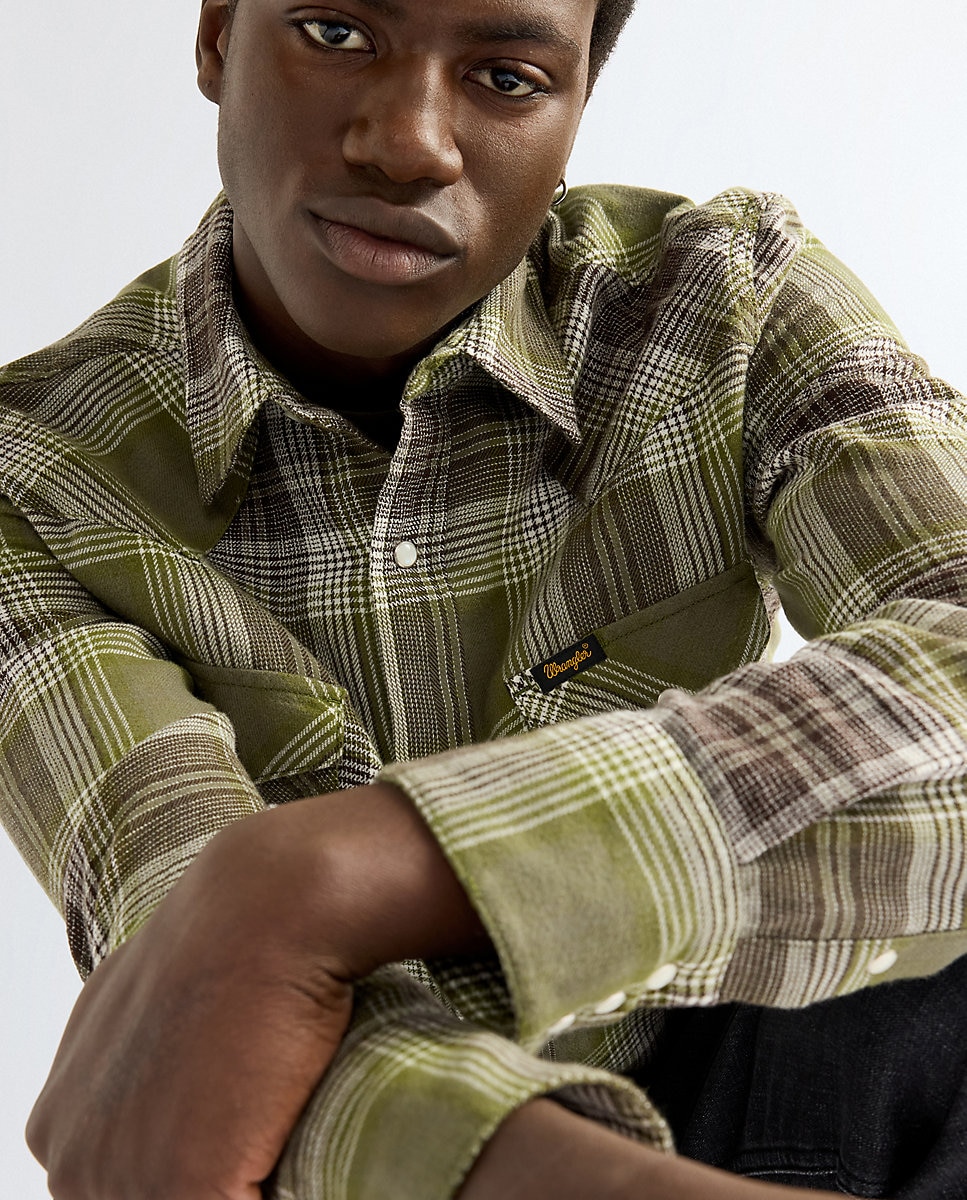 Camisa de hombre de manga larga de cuadros - Wrangler - Verde Verde-4