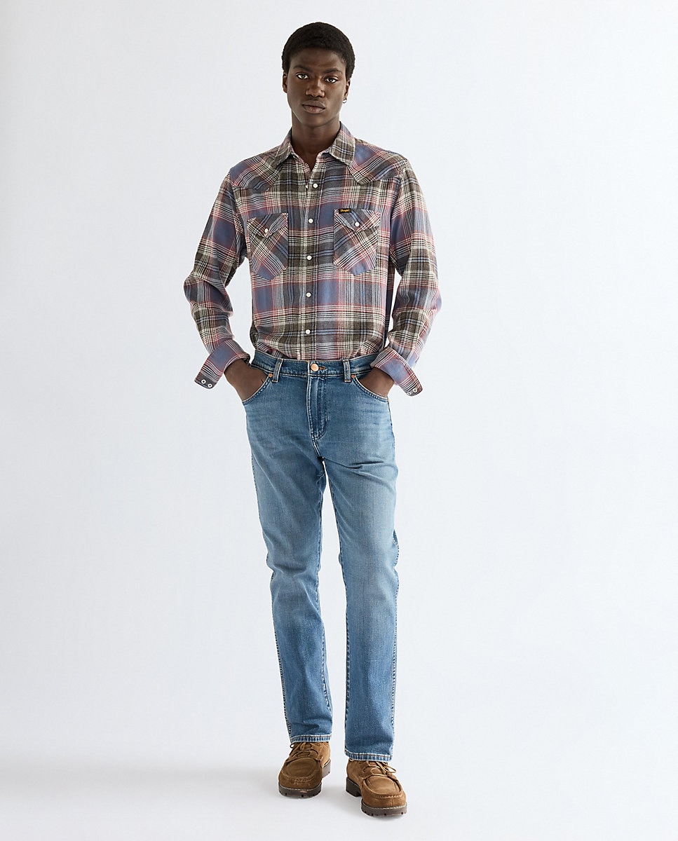 Camisa de hombre de manga larga de cuadros - Wrangler - Marrón Marrón-2