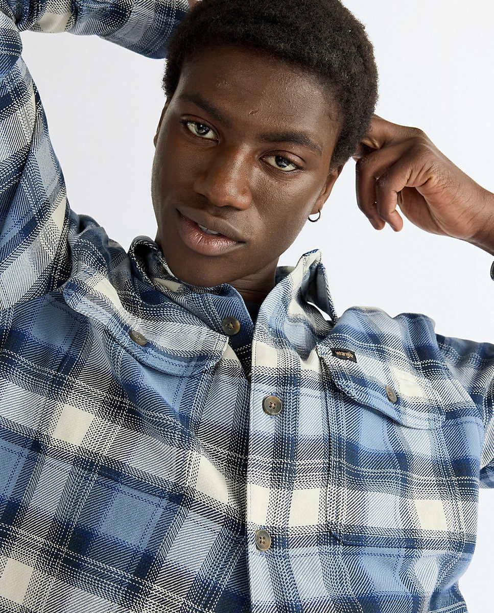 Camisa de quadros de hombre de manga larga de corte regular - Wrangler - Azul Azul-4