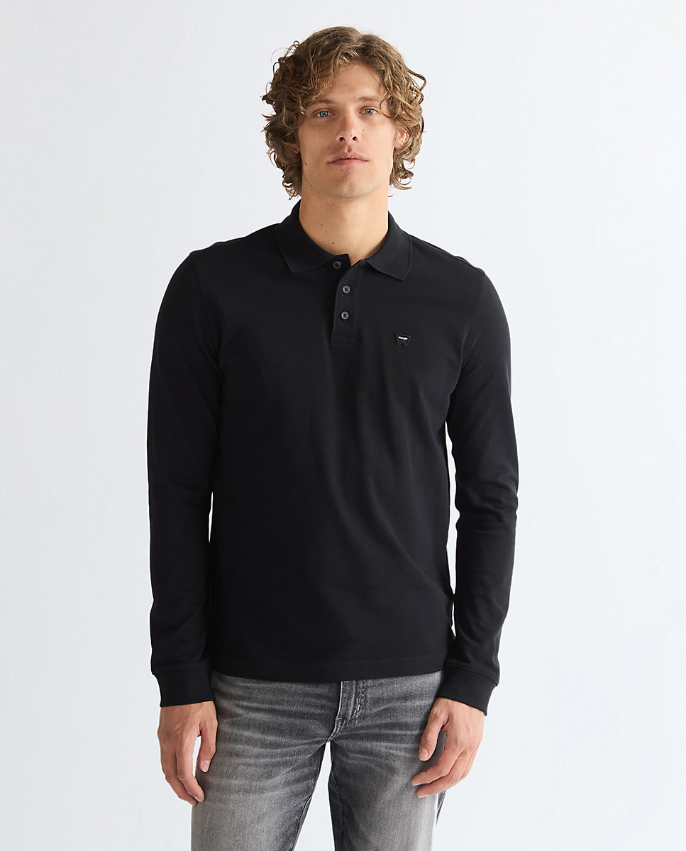 Imagen 0 de Polo de hombre de manga larga en piqué Negro