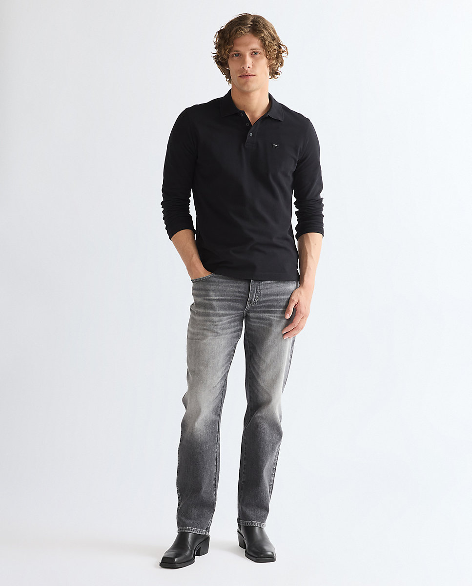 Polo de hombre de manga larga en piqué - Wrangler - Negro Negro-2