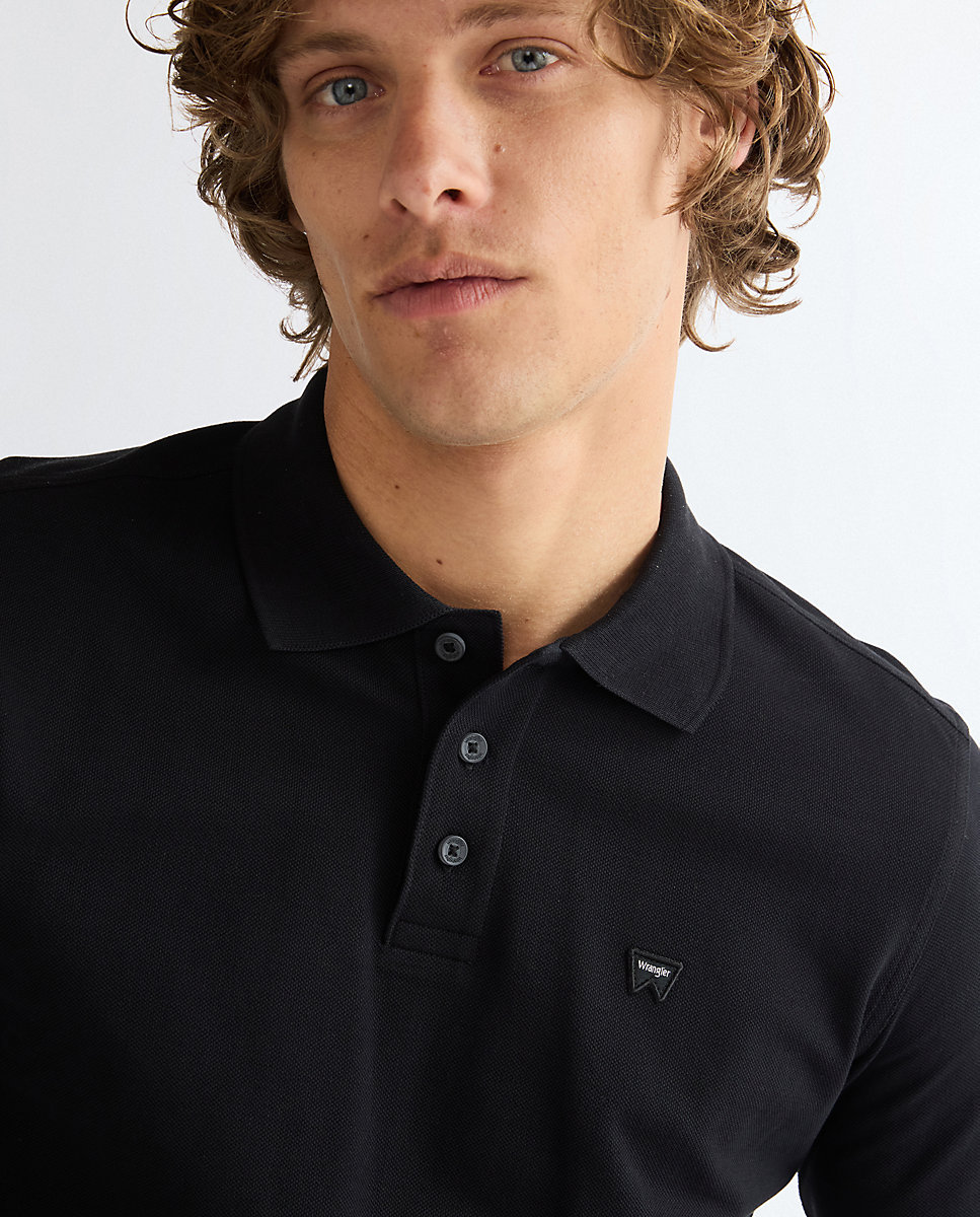Polo de hombre de manga larga en piqué - Wrangler - Negro Negro-4