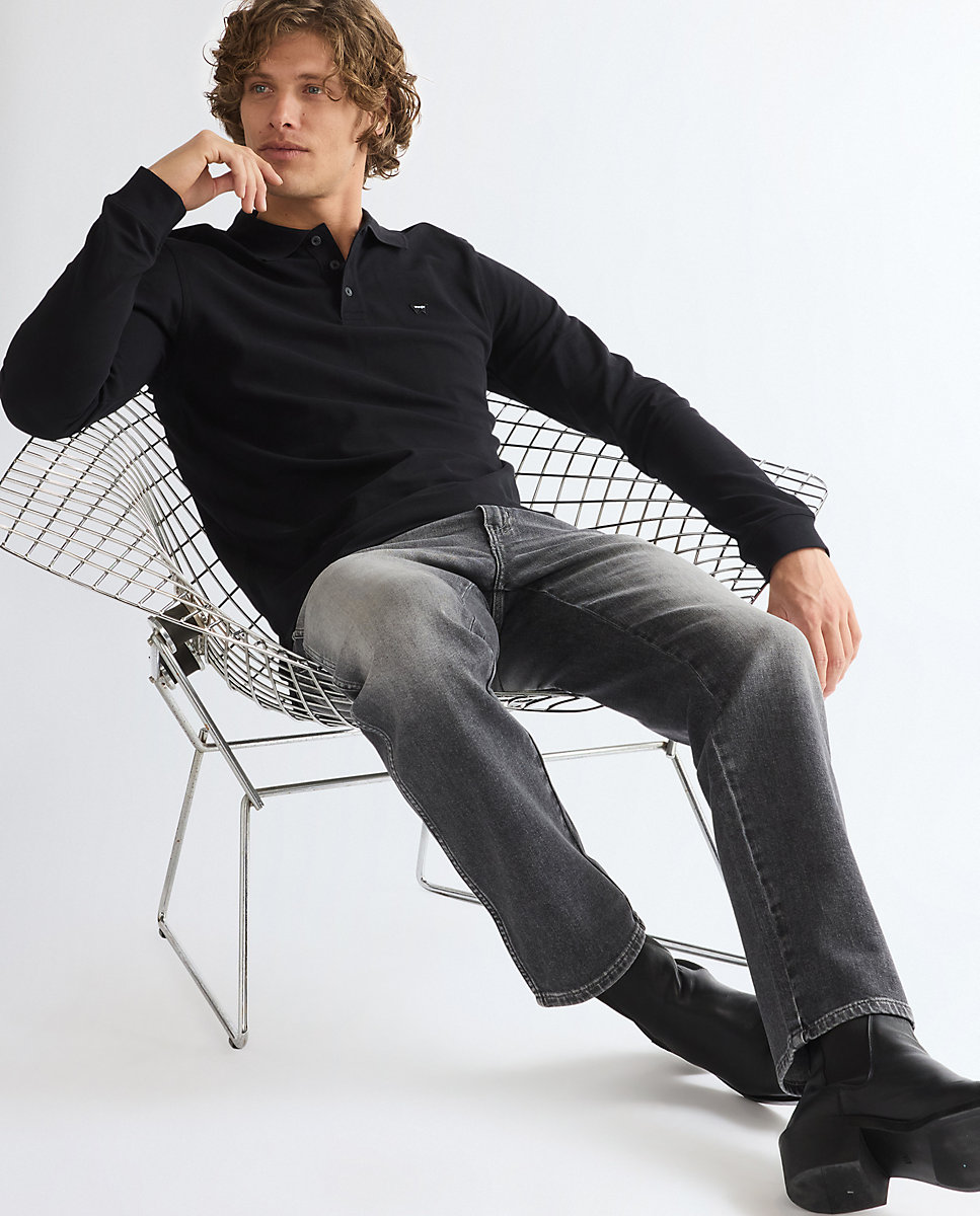 Polo de hombre de manga larga en piqué - Wrangler - Negro Negro-6