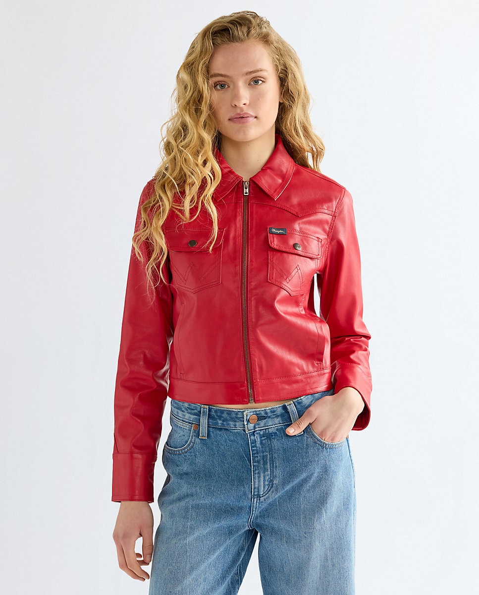 Cazadora corta de mujer de piel sintética - Wrangler - Rojo Rojo-1