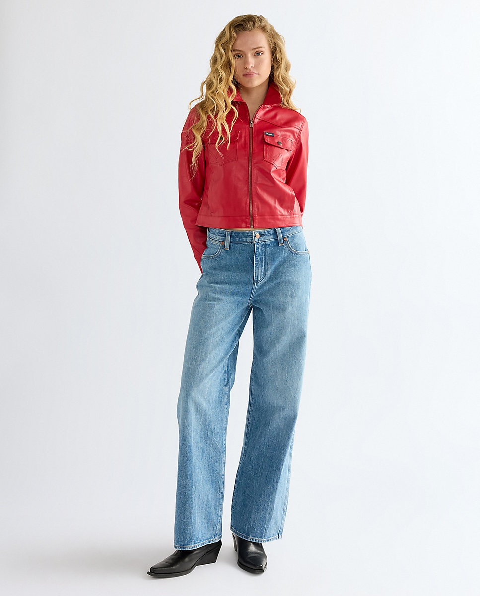 Cazadora corta de mujer de piel sintética - Wrangler - Rojo Rojo-2
