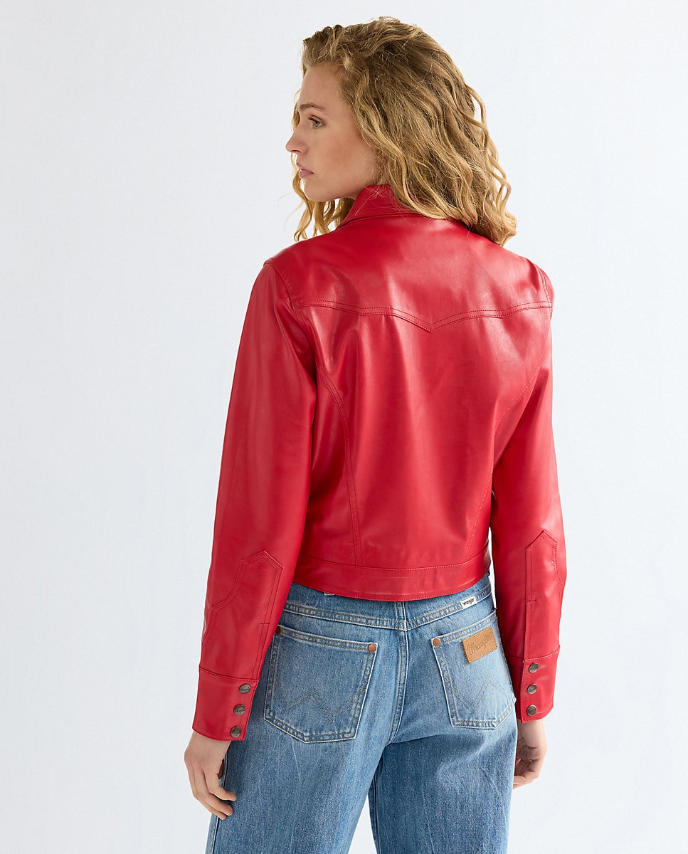 Cazadora corta de mujer de piel sintética - Wrangler - Rojo Rojo-3