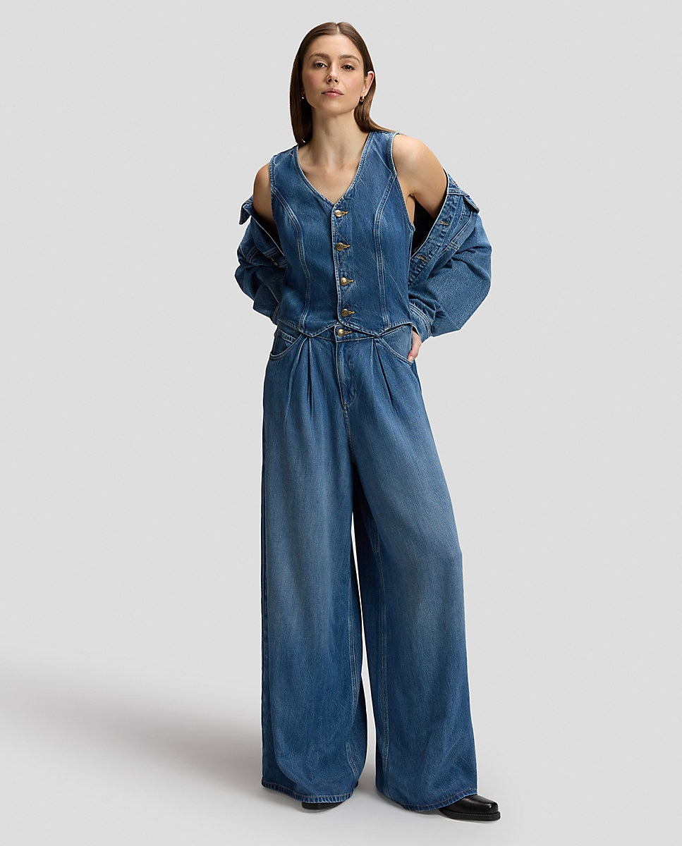 Mono vaquero de mujer compuesto por chaleco y pantalón palazzo - Lee - Azul Azul-1