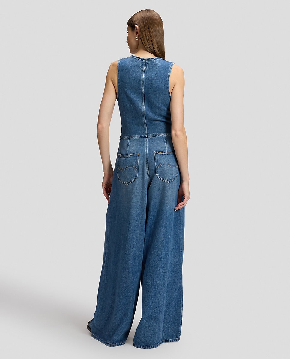 Mono vaquero de mujer compuesto por chaleco y pantalón palazzo - Lee - Azul Azul-2