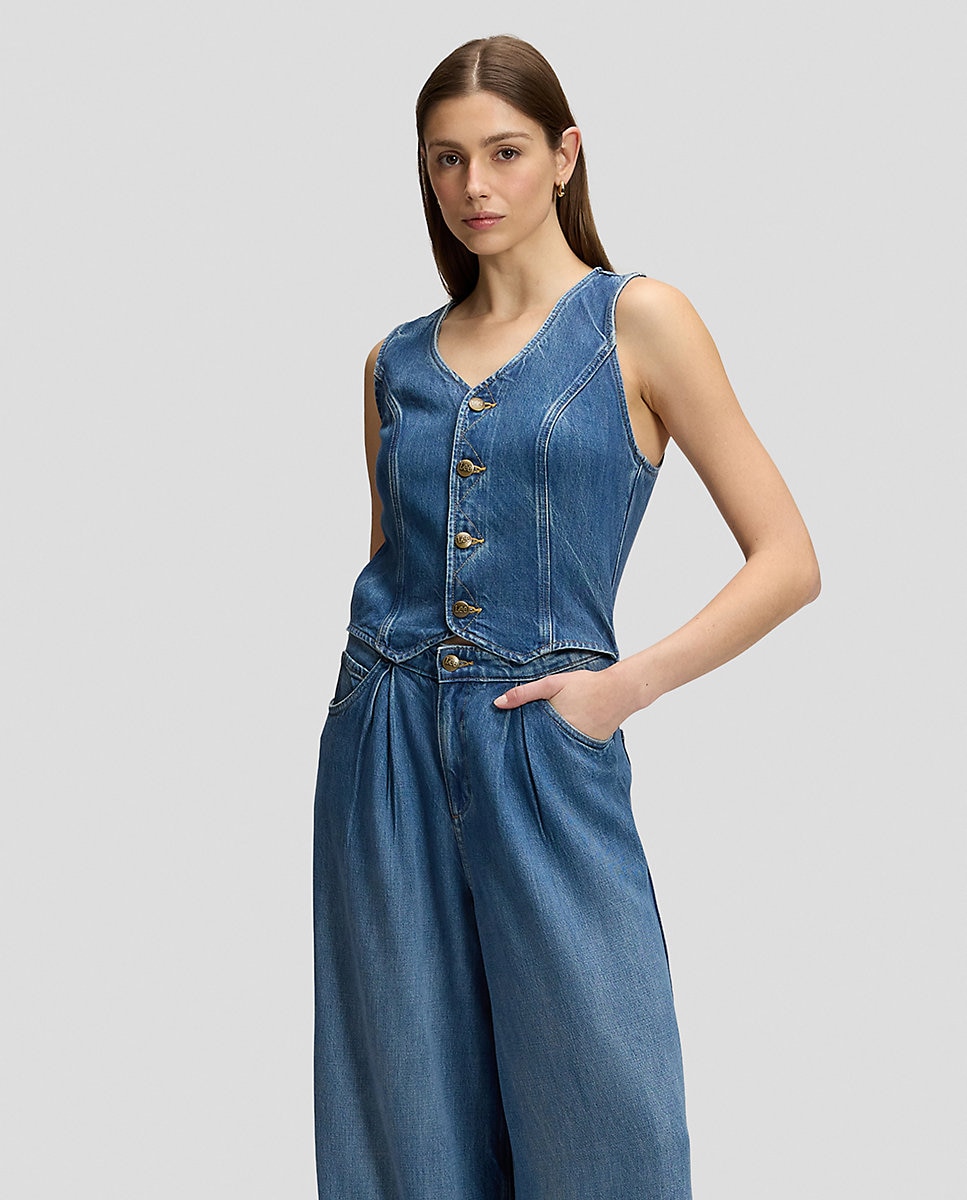 Mono vaquero de mujer compuesto por chaleco y pantalón palazzo - Lee - Azul Azul-3