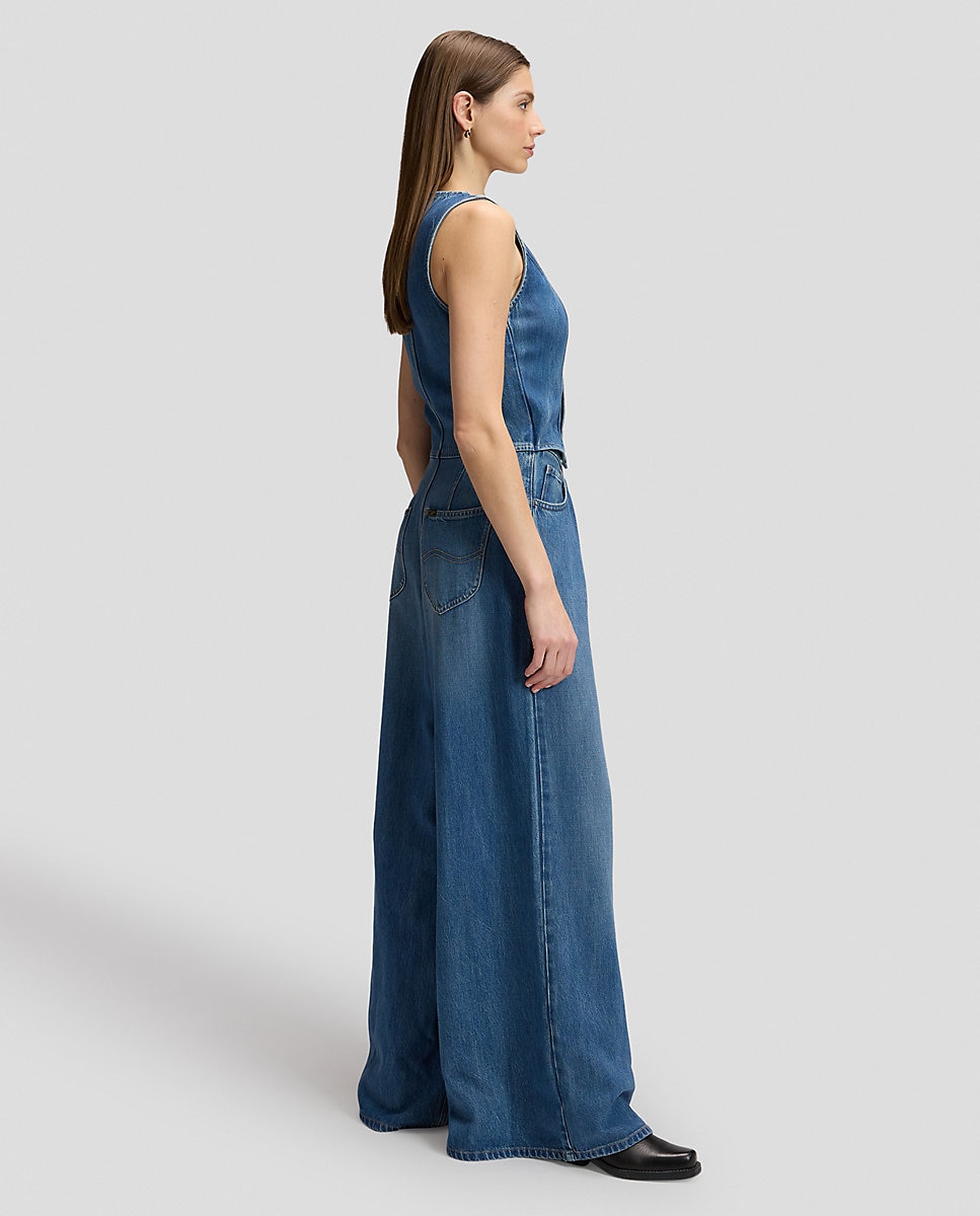 Mono vaquero de mujer compuesto por chaleco y pantalón palazzo - Lee - Azul Azul-4