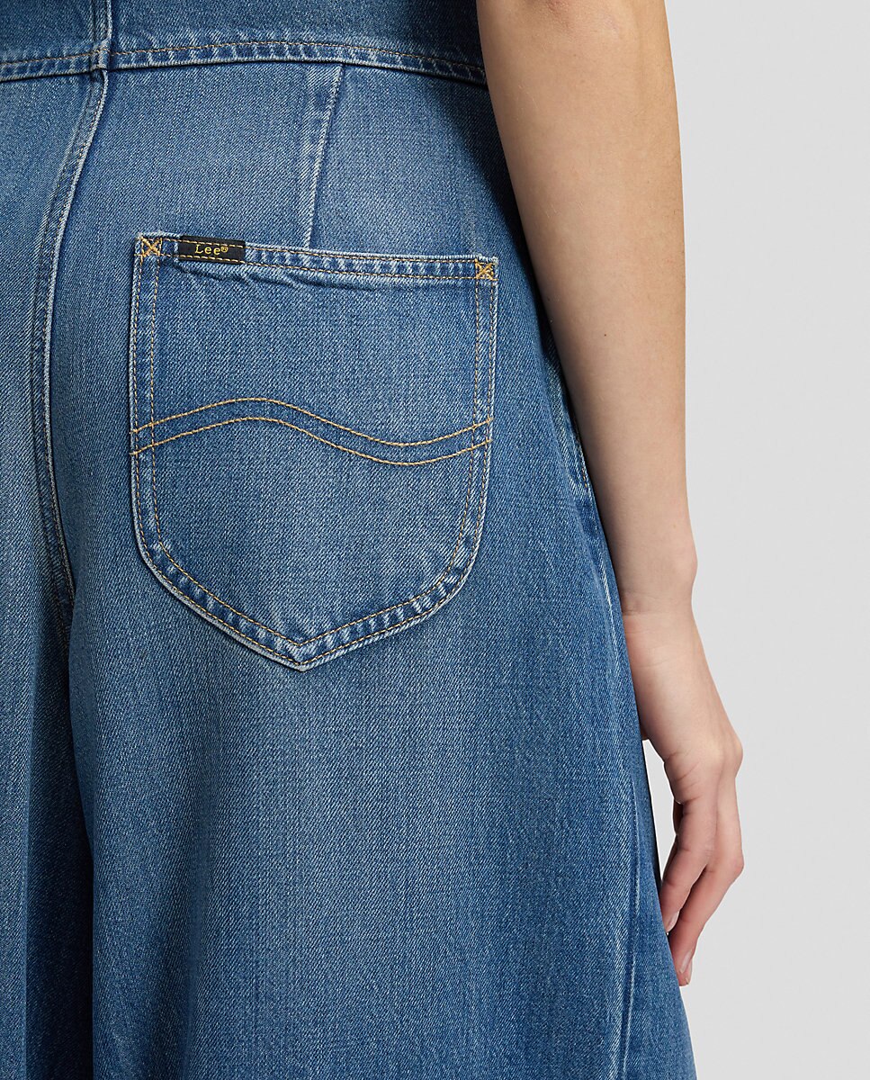 Mono vaquero de mujer compuesto por chaleco y pantalón palazzo - Lee - Azul Azul-5