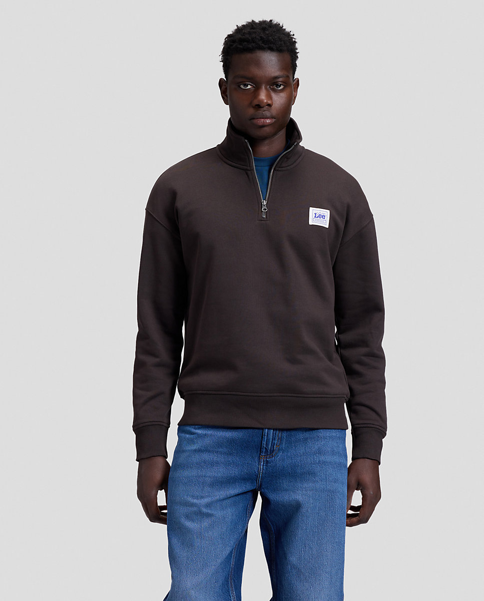 Imagen 0 de Sudadera con cremallera en el cuello de hombre en marrón con etiqueta workwear en el pecho Marrón