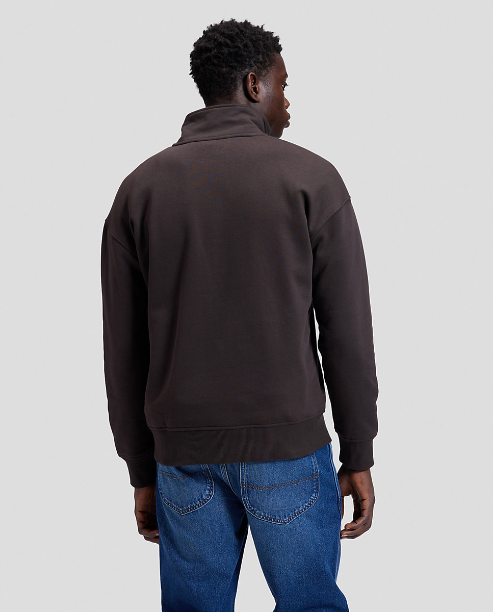 Sudadera con cremallera en el cuello de hombre en marrón con etiqueta workwear en el pecho - Lee - Marrón Marrón-2