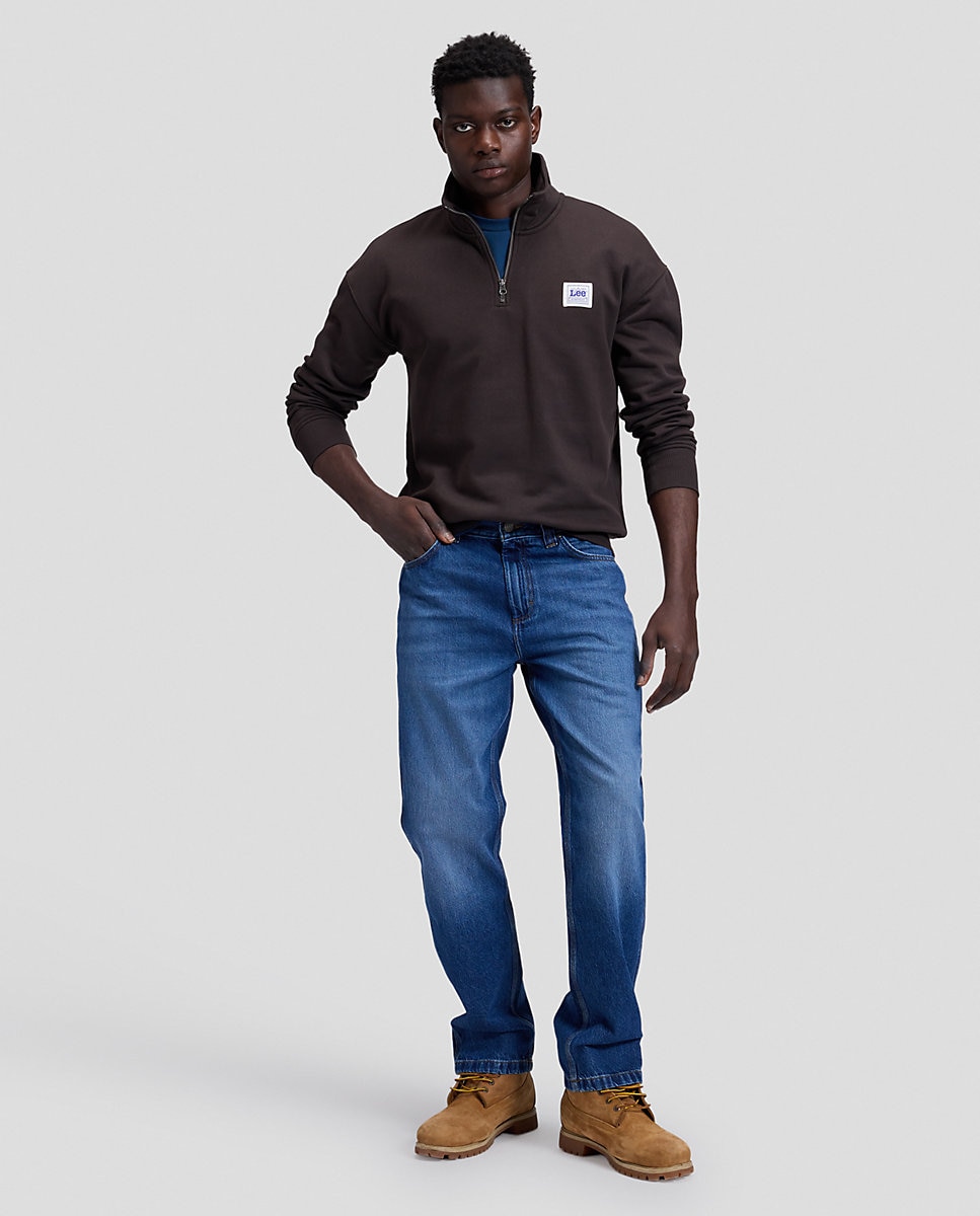 Sudadera con cremallera en el cuello de hombre en marrón con etiqueta workwear en el pecho - Lee - Marrón Marrón-3