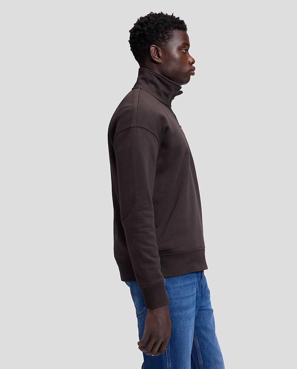 Sudadera con cremallera en el cuello de hombre en marrón con etiqueta workwear en el pecho - Lee - Marrón Marrón-4