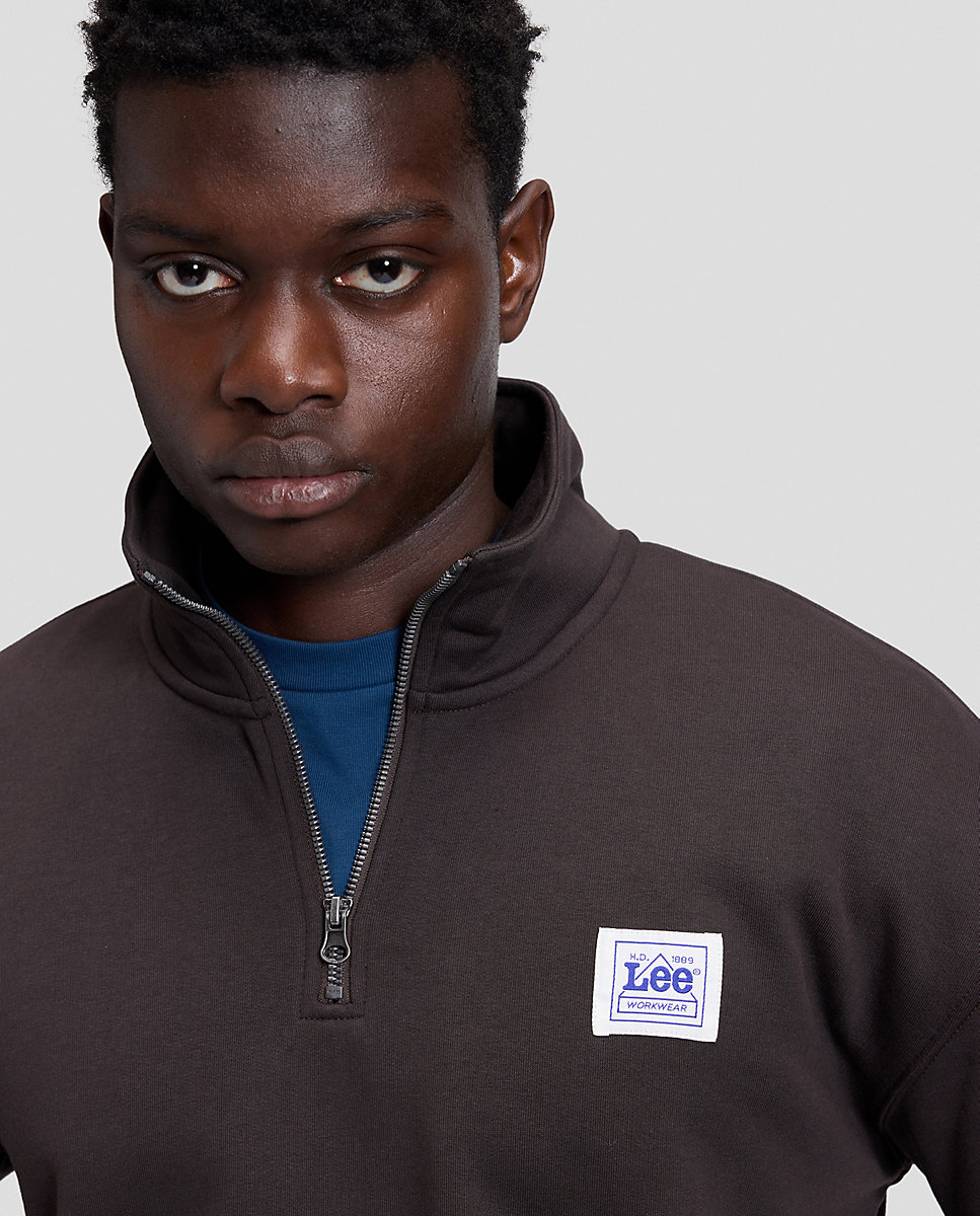 Sudadera con cremallera en el cuello de hombre en marrón con etiqueta workwear en el pecho - Lee - Marrón Marrón-5