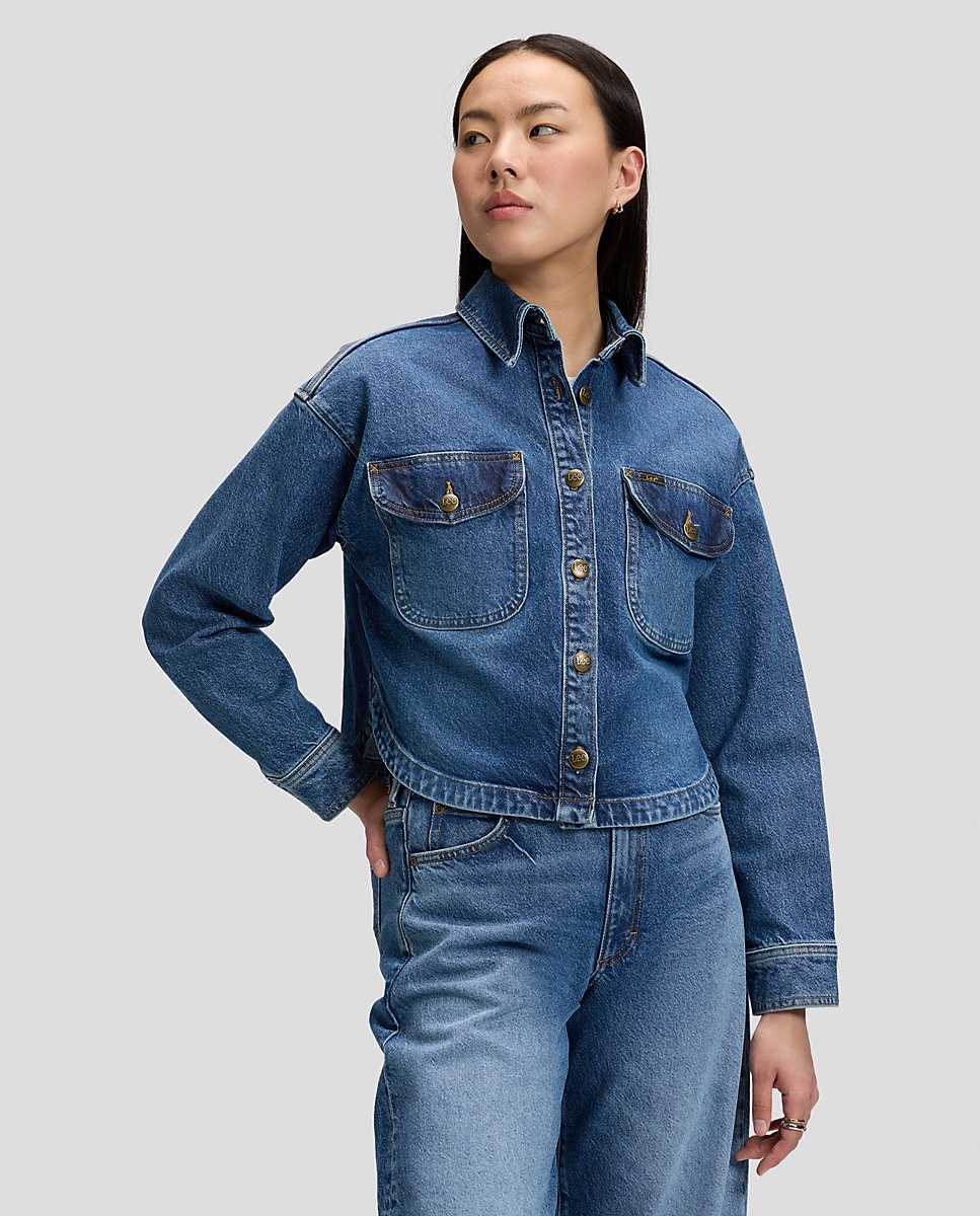 Camisa vaquera de mujer con bolsillos con solapa y botón en el pecho de corte holgado - Lee - Azul Azul-1