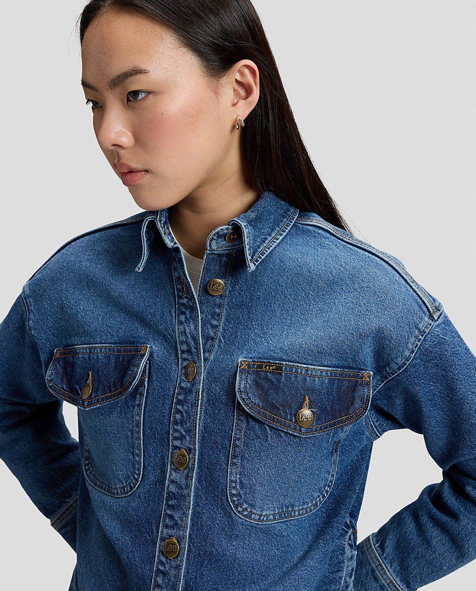 Camisa vaquera de mujer con bolsillos con solapa y botón en el pecho de corte holgado - Lee - Azul Azul-5