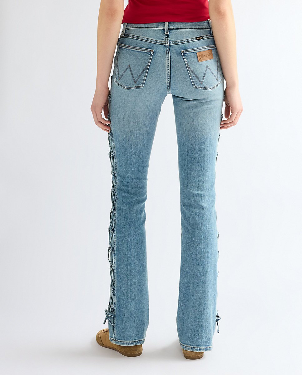 Vaqueros de mujer acampanados de tiro bajo con ribete de encaje desmontable - Wrangler - Azul Azul-3