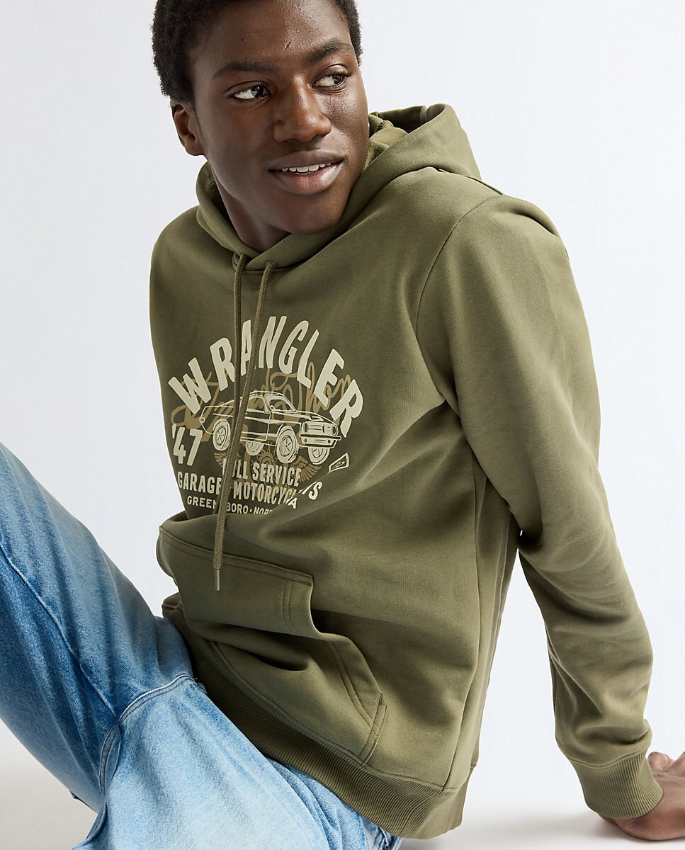 Sudadera con capucha de hombre en de corte regular - Wrangler - Verde Verde-4