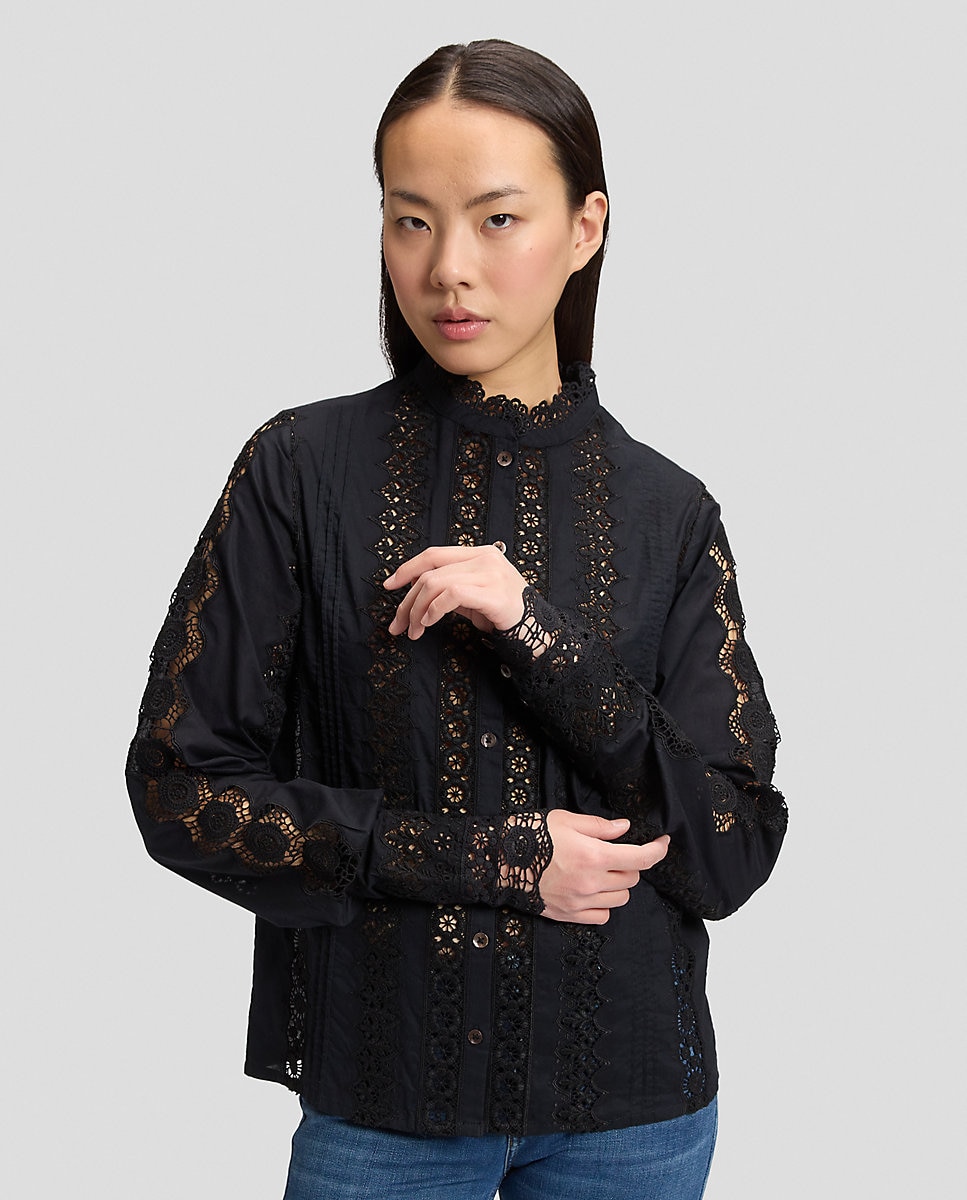 Blusa bohemia con diseño calado y puños extralargos - Lee - Negro Negro-1