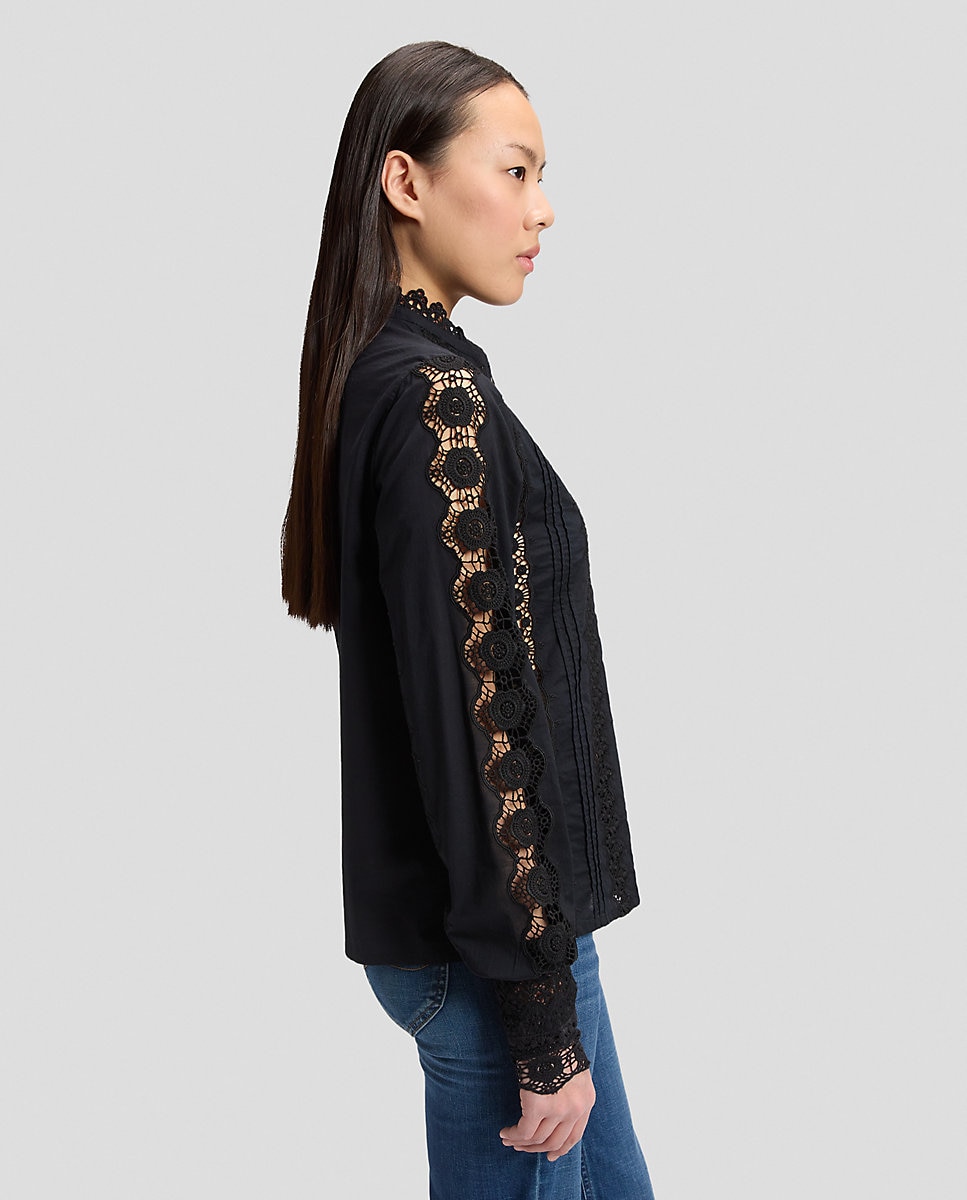 Blusa bohemia con diseño calado y puños extralargos - Lee - Negro Negro-3