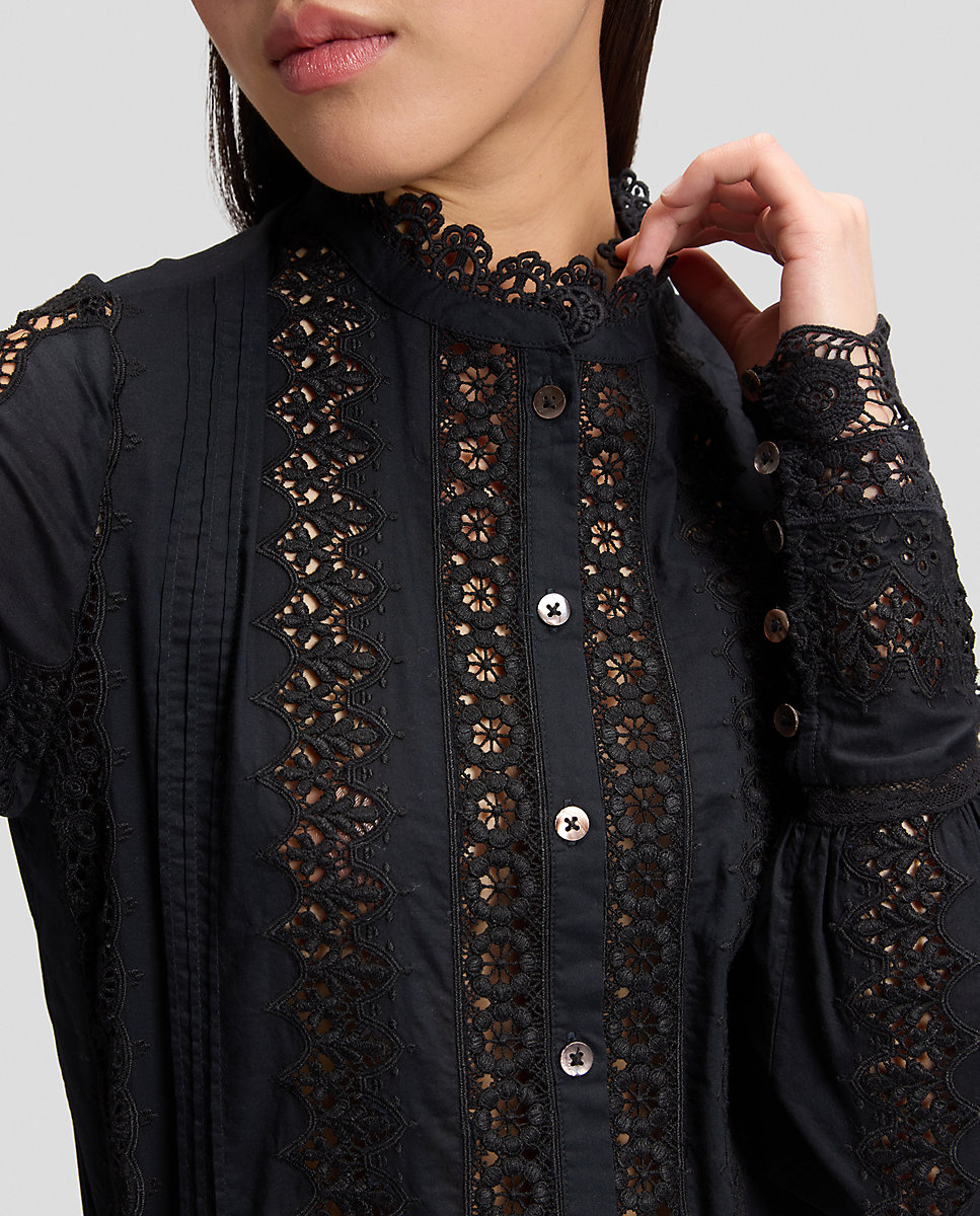 Blusa bohemia con diseño calado y puños extralargos - Lee - Negro Negro-5
