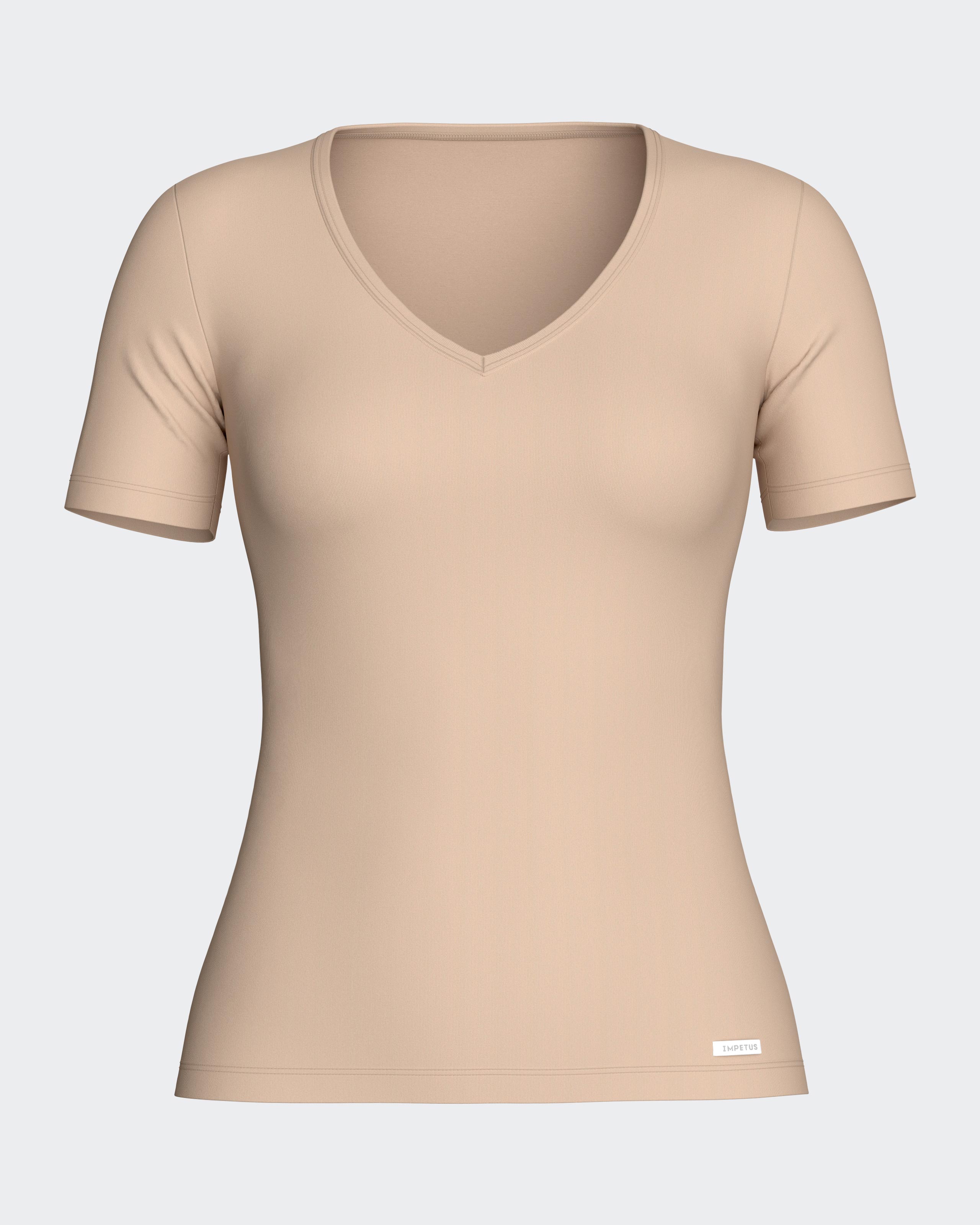 Camiseta interior térmica de mujer de manga corta con cuello de pico - Impetus - Beige Beige-3