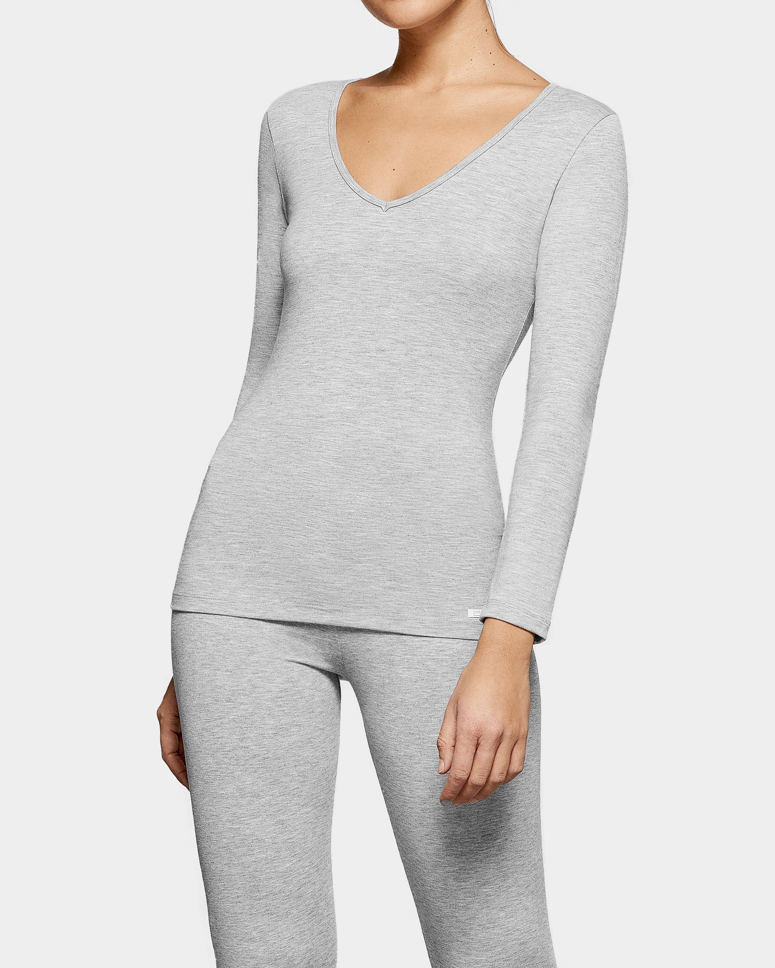 Camiseta interior térmica de mujer de manga larga con escote de pico - Impetus - Gris Gris-1