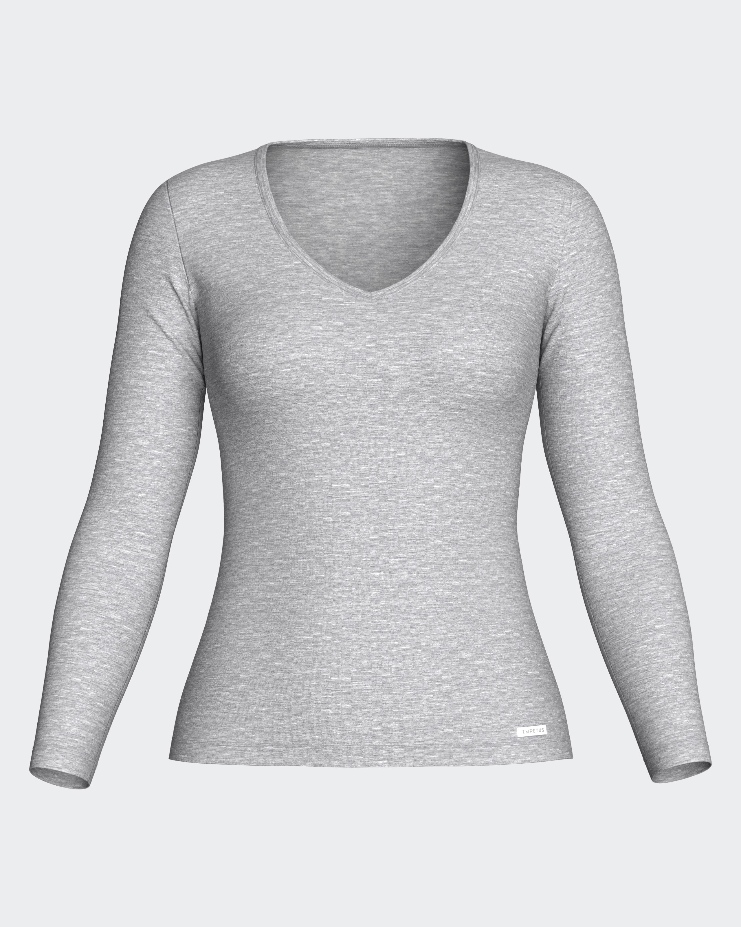 Camiseta interior térmica de mujer de manga larga con escote de pico - Impetus - Gris Gris-3