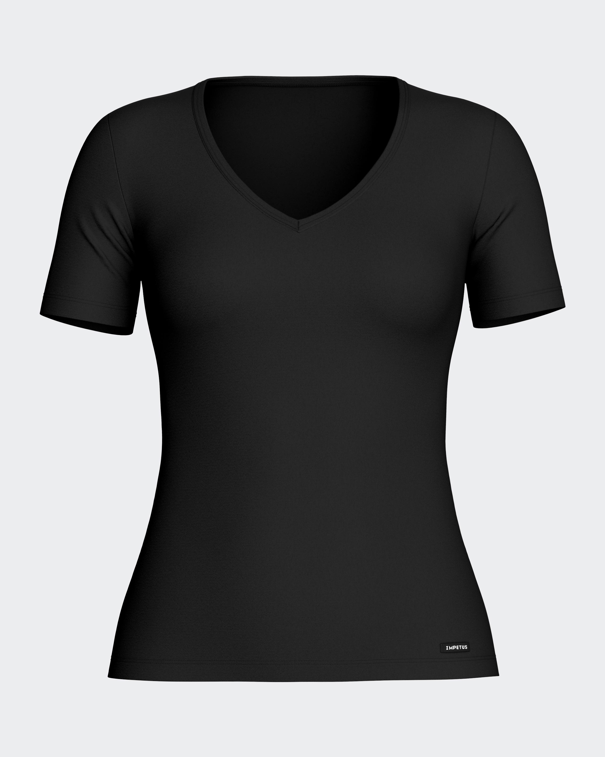 Camiseta interior térmica de mujer de manga corta con cuello de pico - Impetus - Negro Negro-3