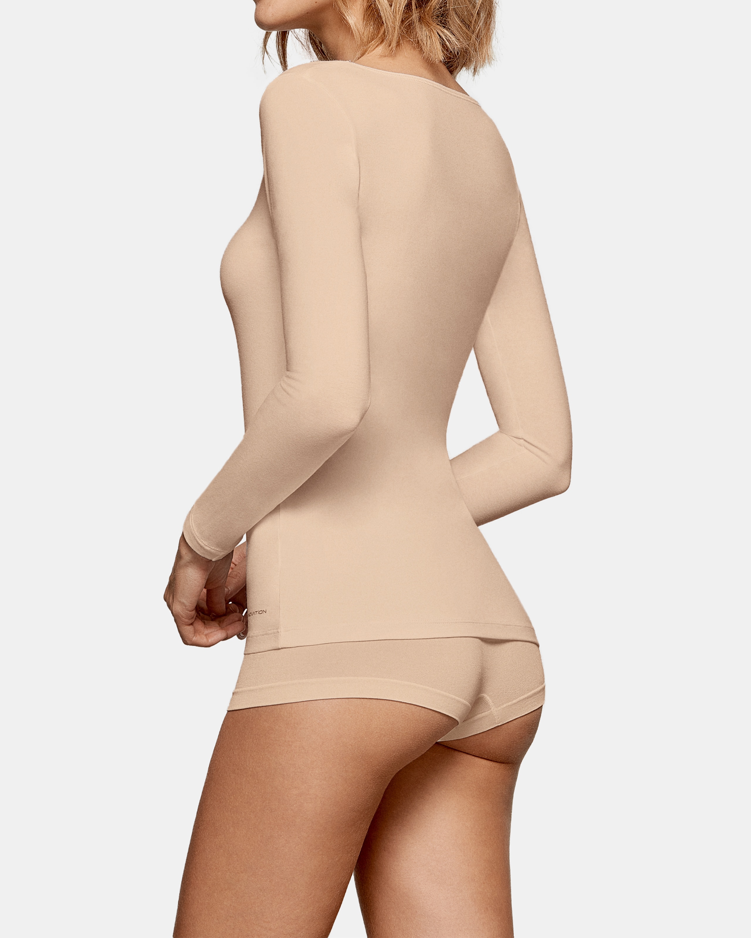 Camiseta interior termorreguladora de mujer de manga larga con escote barco - Impetus - Beige Beige-2