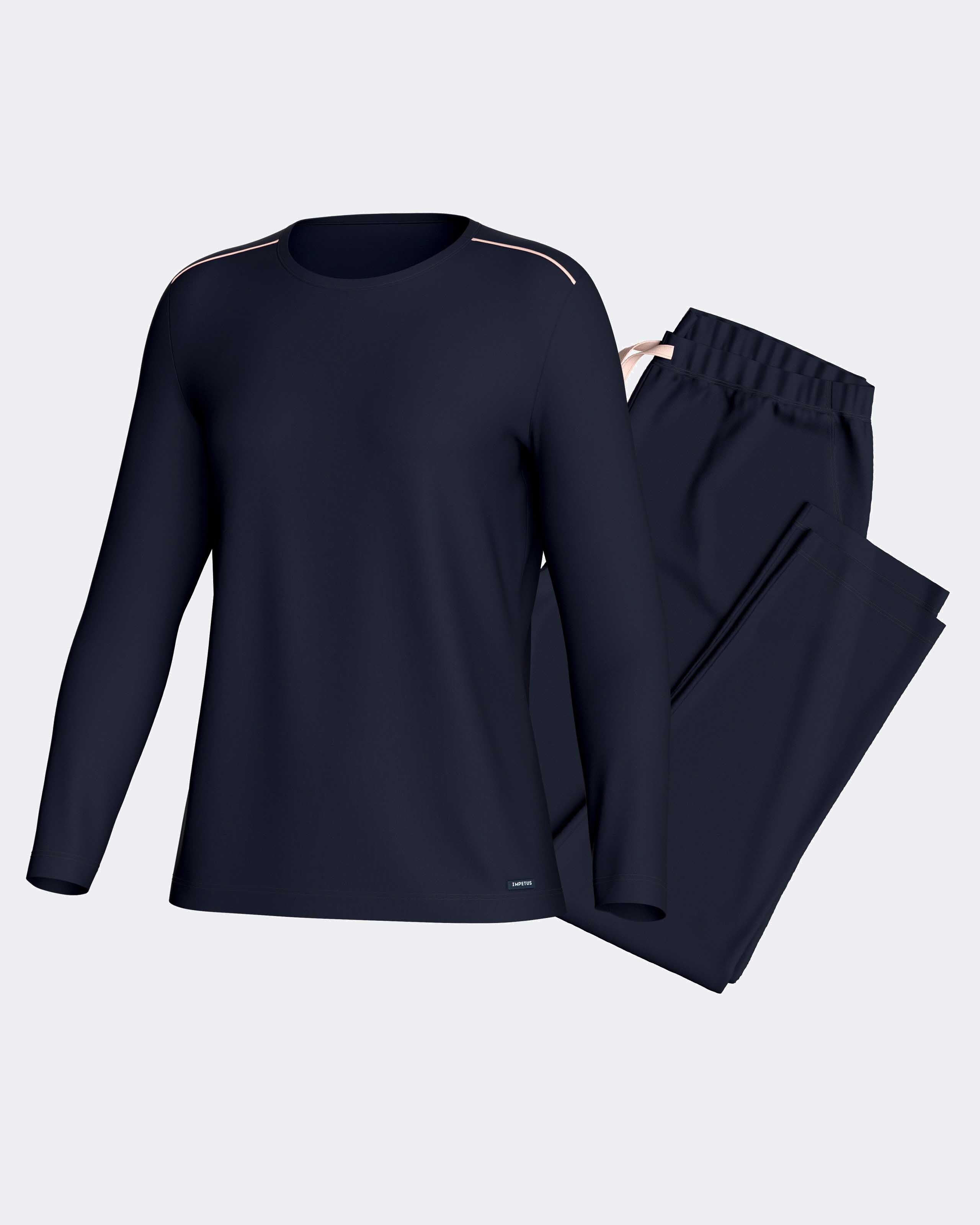 Pijama de mujer largo liso con cordón en cintura - Impetus - Azul marino Azul marino-2
