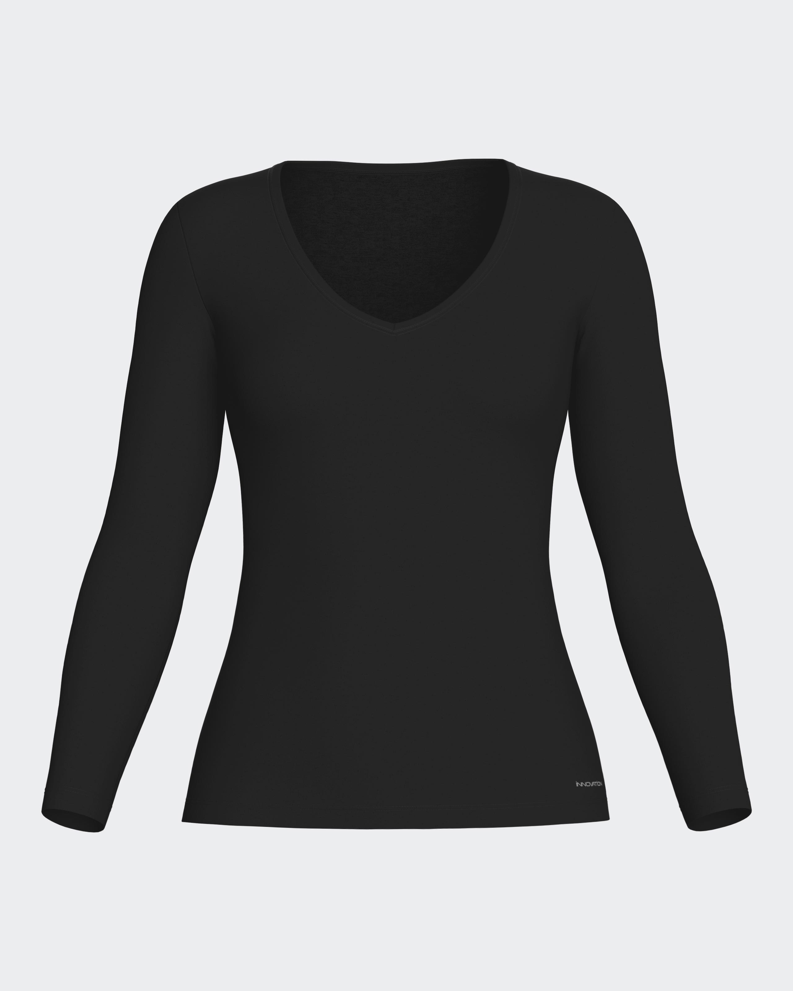 Camiseta interior termorreguladora de mujer de manga larga con escote de pico - Impetus - Negro Negro-3
